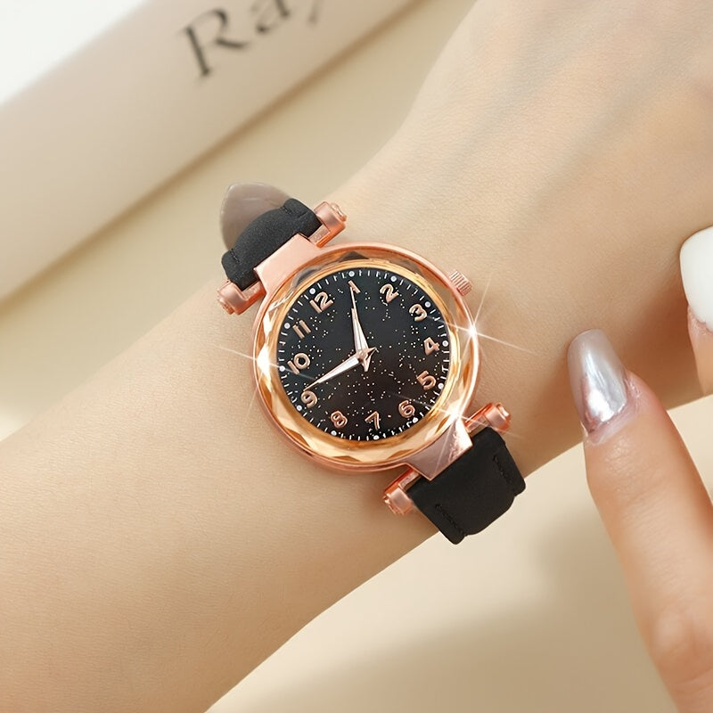 Women's 2-Piece Watch and Bracelet Set Casual Quartz Faux Leather Gift for Mom