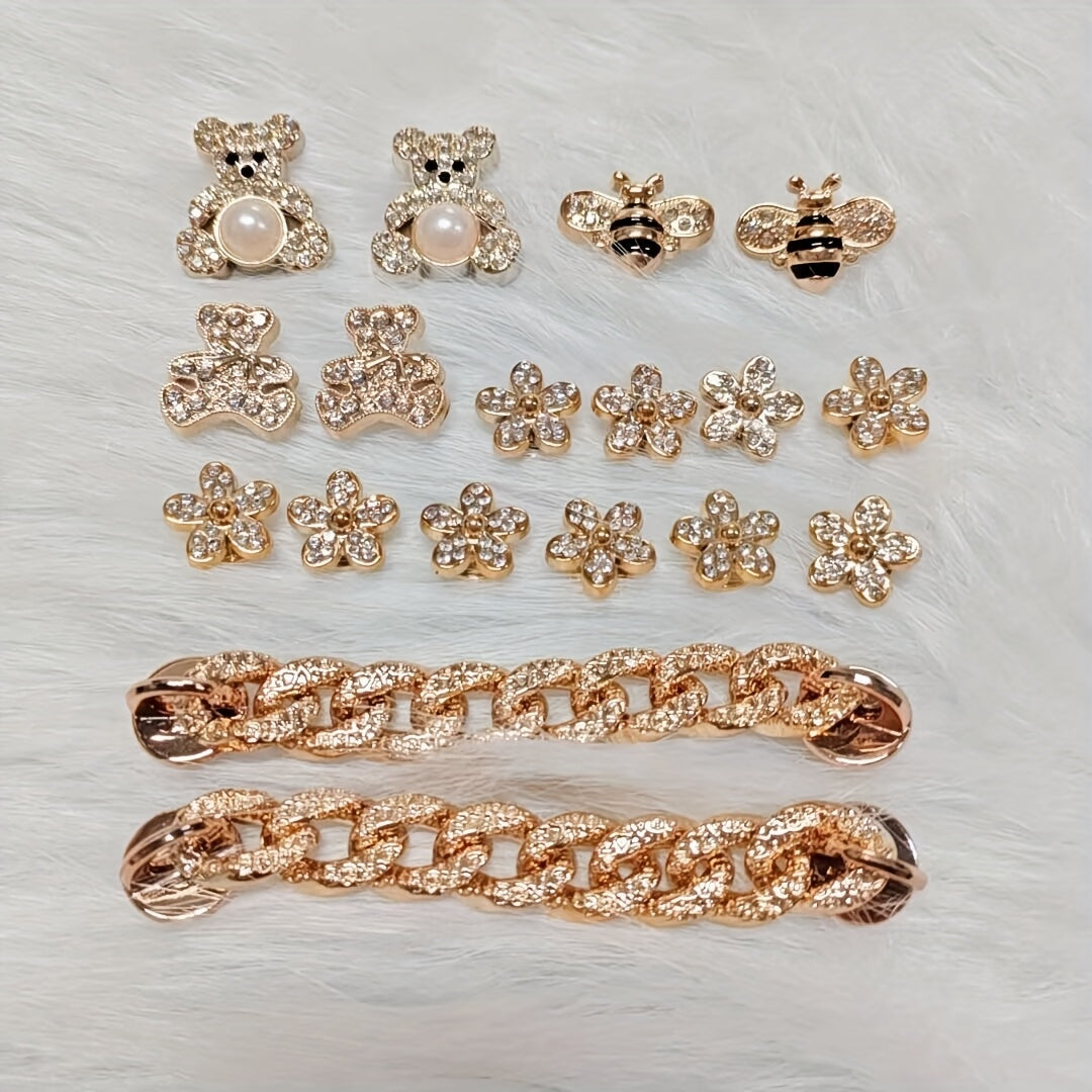 18 Pcs Fashion Chain Shoe Charms Creative Street Style DIY Shoe Accessories Sandal Toe Decorations