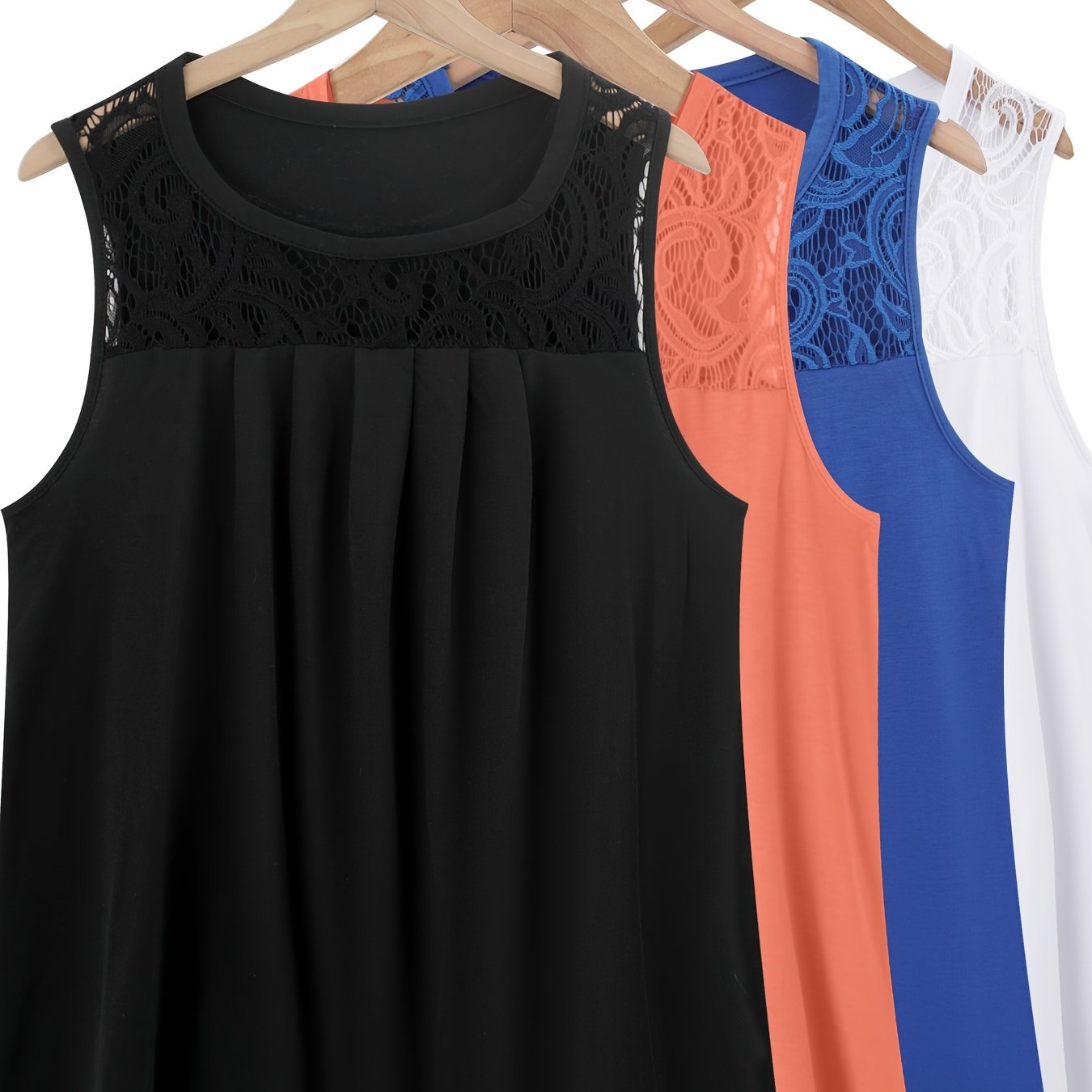 Women's Solid Color Lace Splicing Pleated Vest Set for Casual Vacation