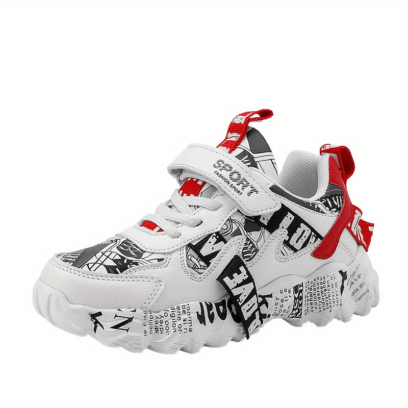 Детские спортивные кроссовки бело-красные мультяшные низкие повседневные туфли на липучке всесезонные
