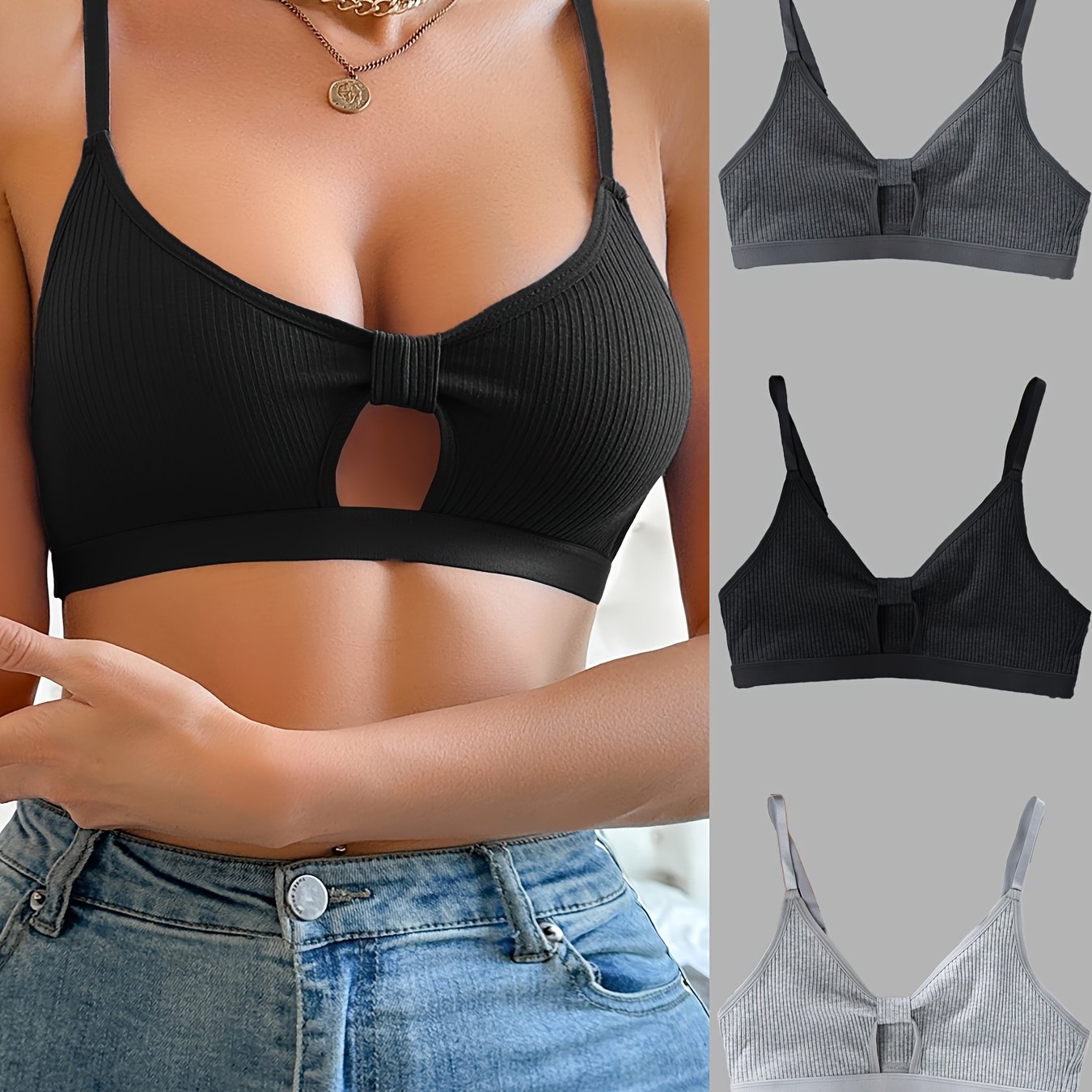 Women's Wireless Bras Bundle of Three Comfortable Cotton Soft Support