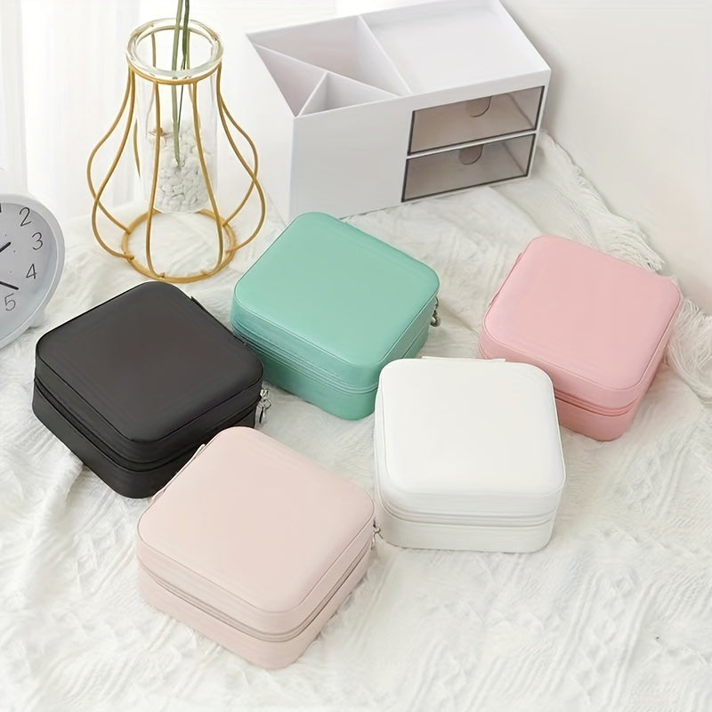 Jewelry Organizer Box Leather Zippered Storage for Necklaces Rings Bracelets Earrings