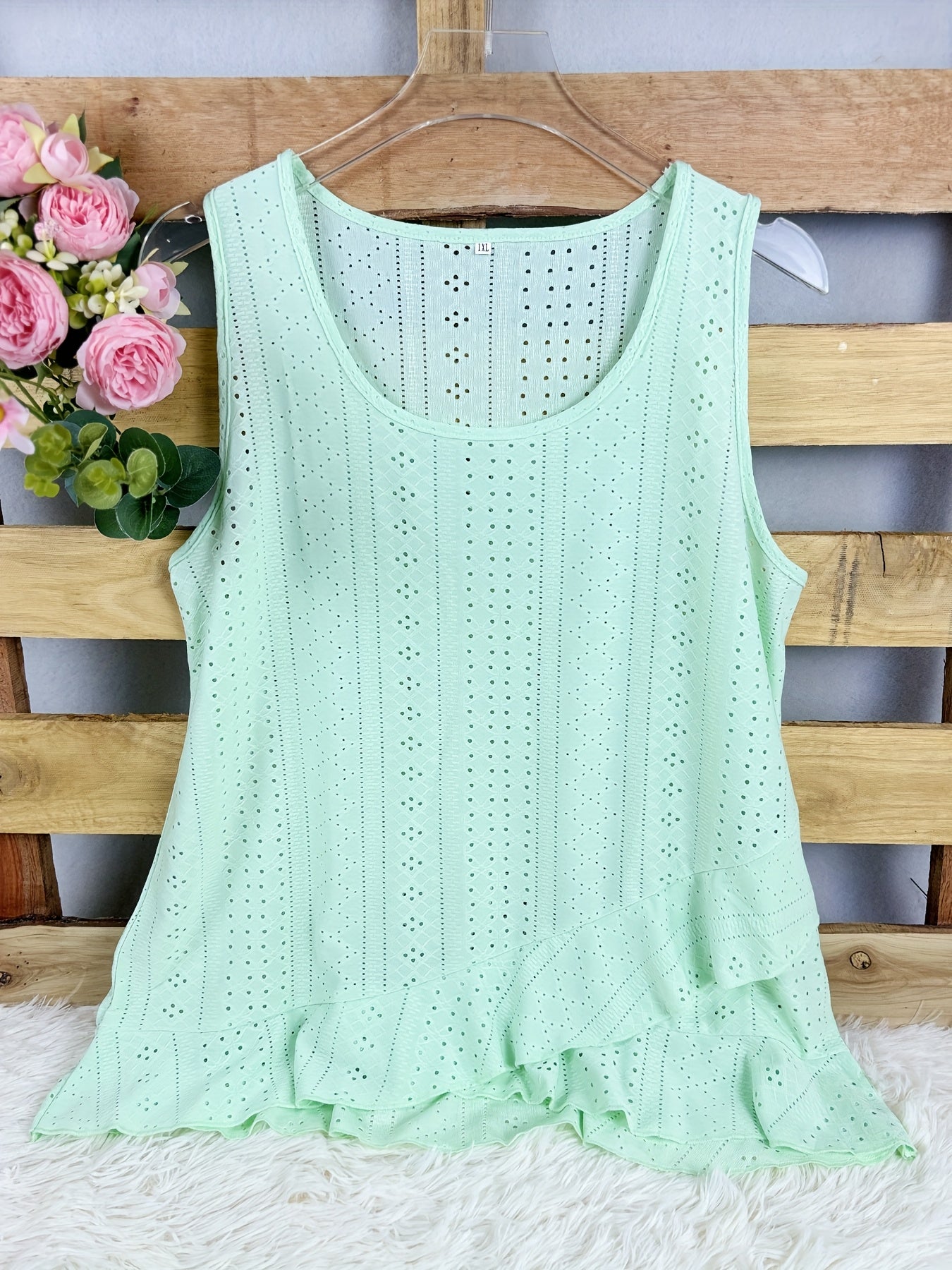 Plus Size Sleeveless Tank Top Ruffled Hem Lace-up Detail Spring Summer Casual