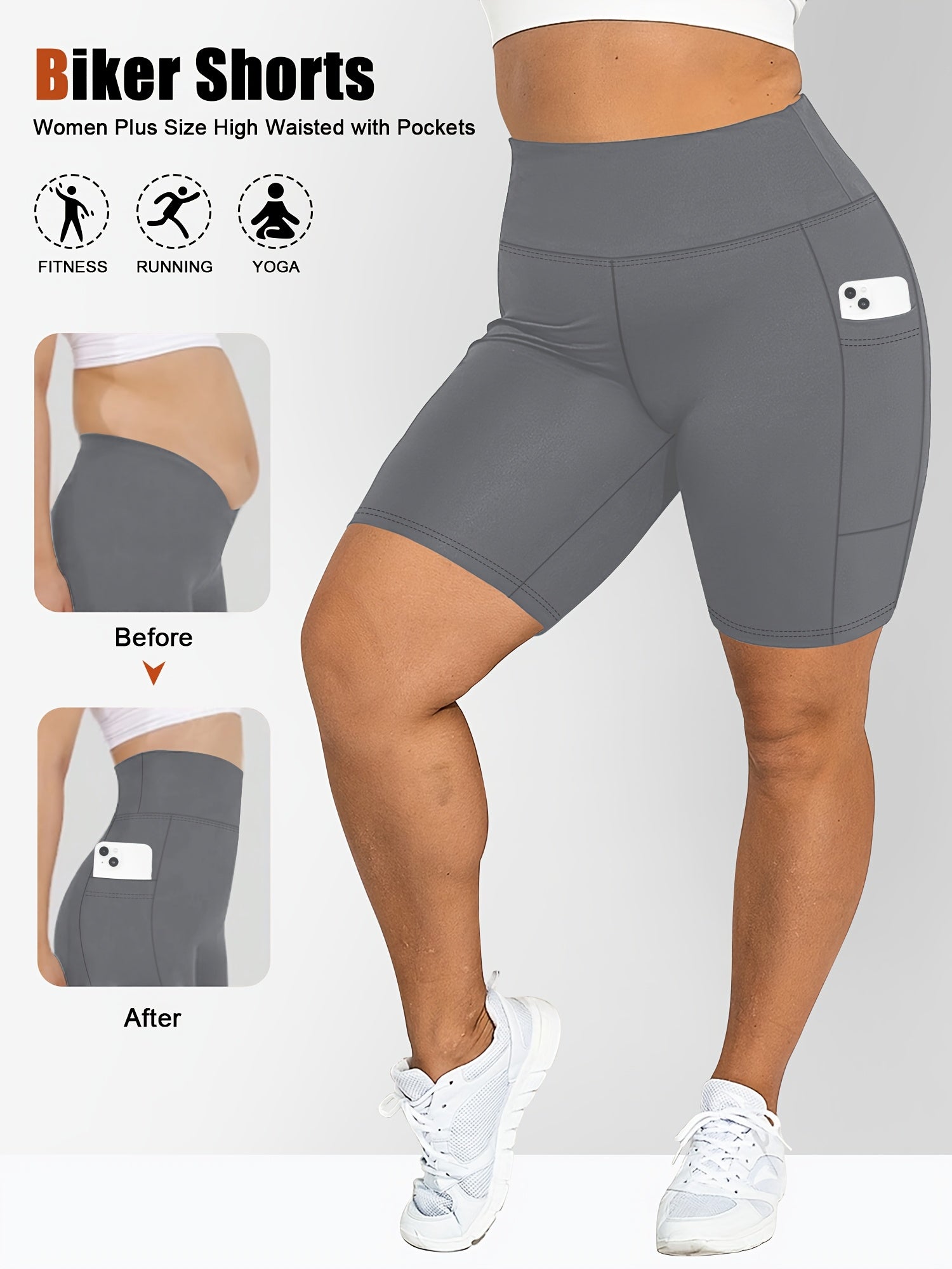 Women High Waist Slim Fit Yoga Pants Three Pack Large Size Side Pockets