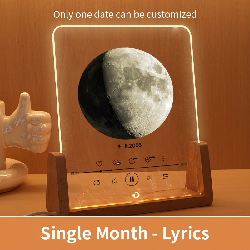 Glowing Moon Acrylic Photo Frame for Birthdays and Valentine's Day with Wooden Stand