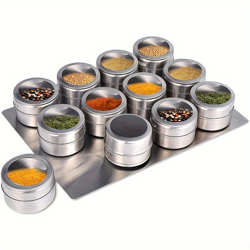 Set of 12 Magnetic Spice Containers with Salt and Pepper Shakers Kitchen Organizer
