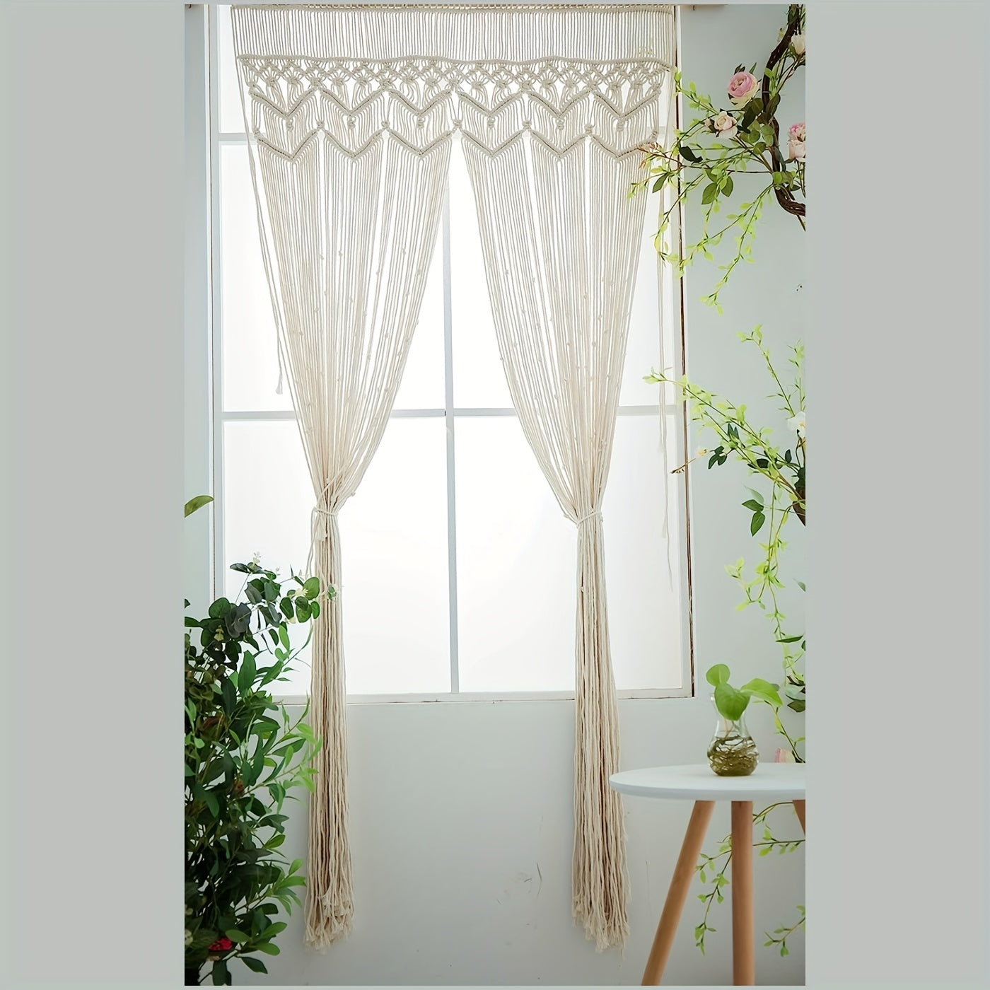 Bohemian Macrame Curtain for Bedroom Living Room Wall Hanging Beaded Doorway Decor