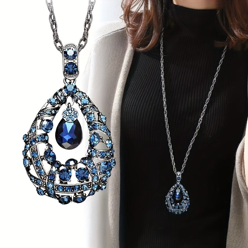 Zamonaviy Uzoq Sviter Marjon, Qadimiy Charm va Suv Tomchisi Pendanti bilan - Mis va Kubik Zirconiya Toshlaridan Iborat, Norasmiy va Partiya Kiyimlari Uchun Ideal