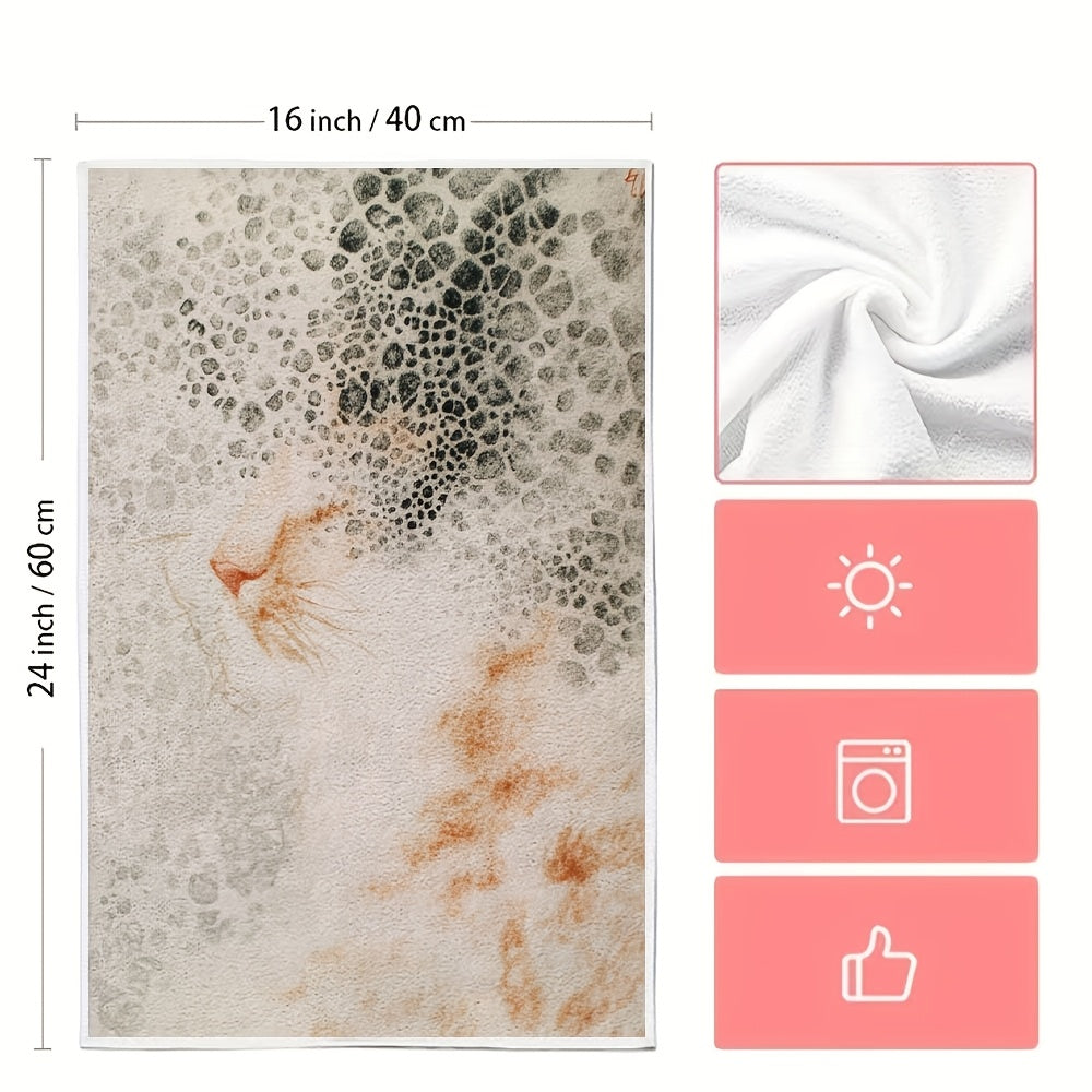 Set of 2 Ultra-Soft Kitten Spot Pattern Hand Towels 40x60cm Absorbent Machine Washable