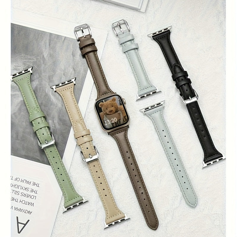 Ultra-Thin Synthetic Leather Watch Strap for iWatch Series 3 4 5 6 7 8 9 Ultra SE