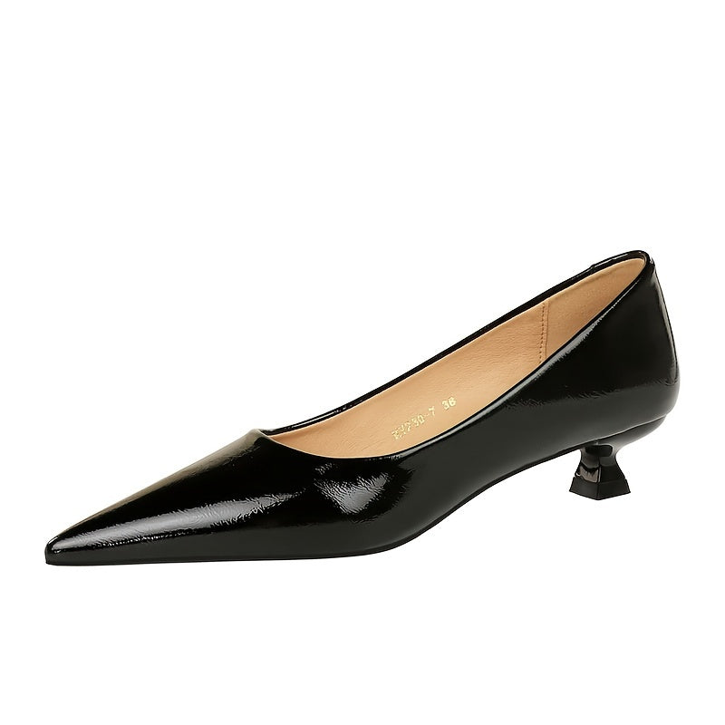 Women Leather Pointed Toe Pumps Low Heel Spring Autumn Party Shoes