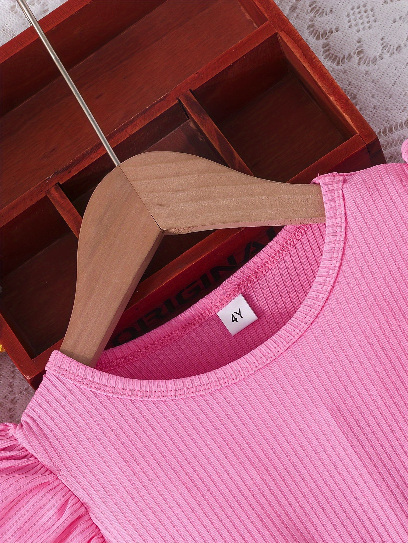 Girls Rose Print Dress with Ruffle Sleeves and Bow Waist for Casual and Outdoor Wear