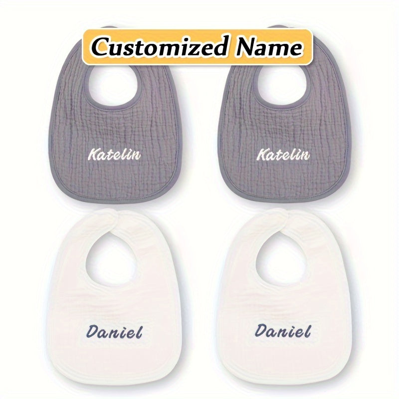 Set of Four Personalized Baby Bibs Soft Breathable Absorbent Adjustable Snap