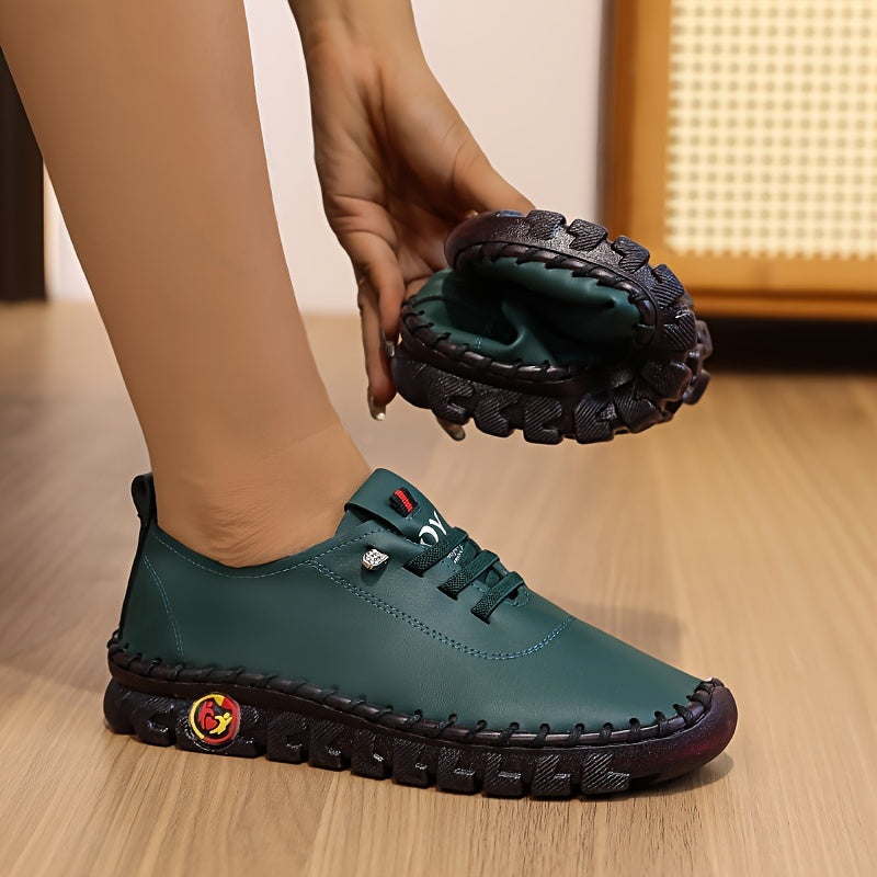 Women's All-Season Leather Loafers with Non-Slip Sole and Sparkle Detail