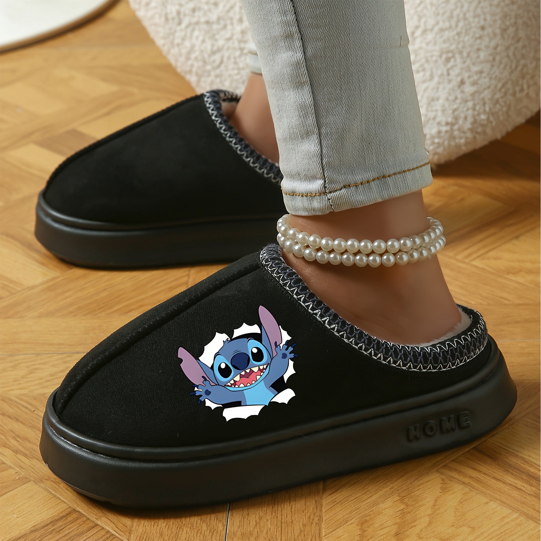 Adult Plush Slip-On Slippers with Faux Fur, Anti-Slip Sole, Brown Beige