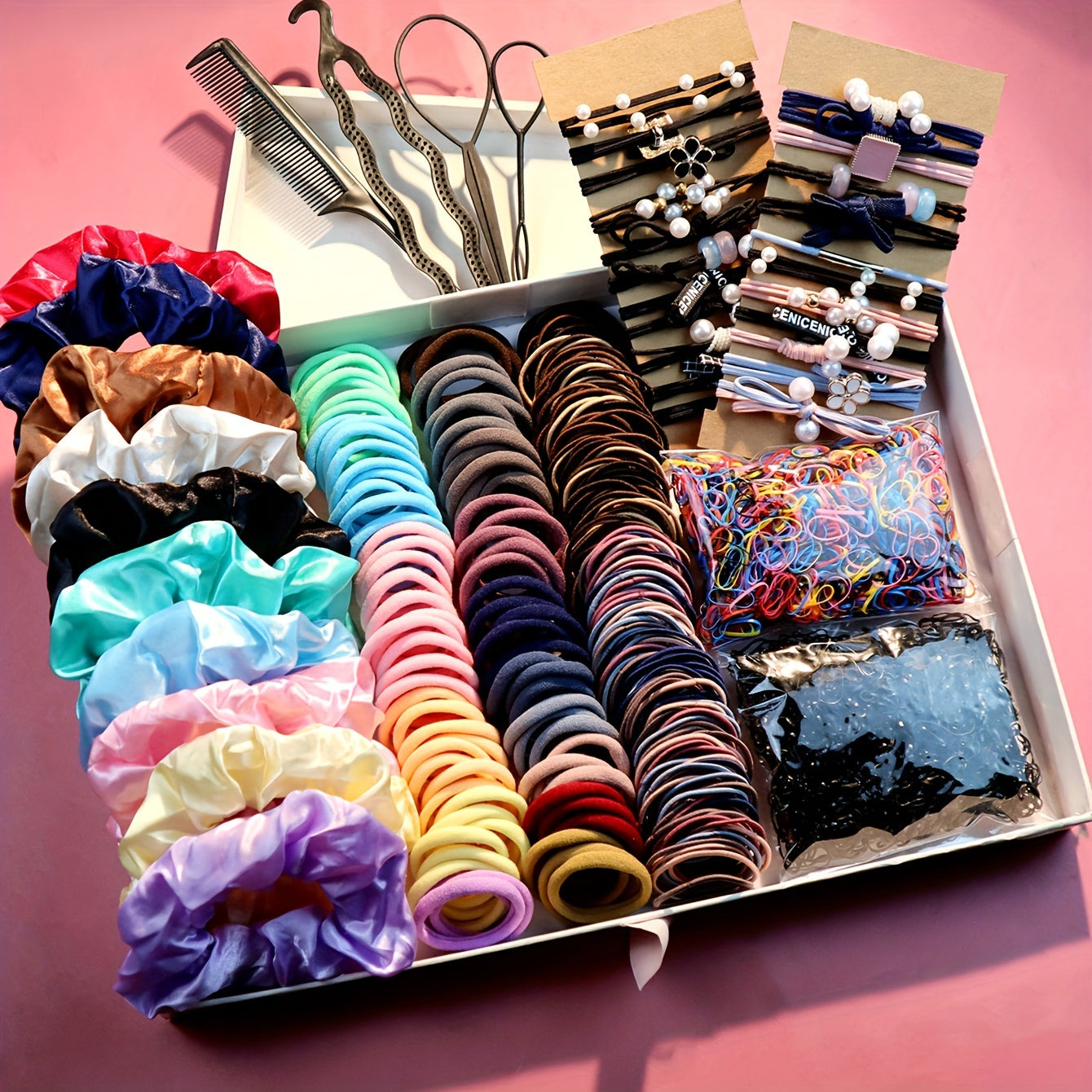 Women's Hair Accessory Set with Scrunchies, Braiding Tools and Headbands
