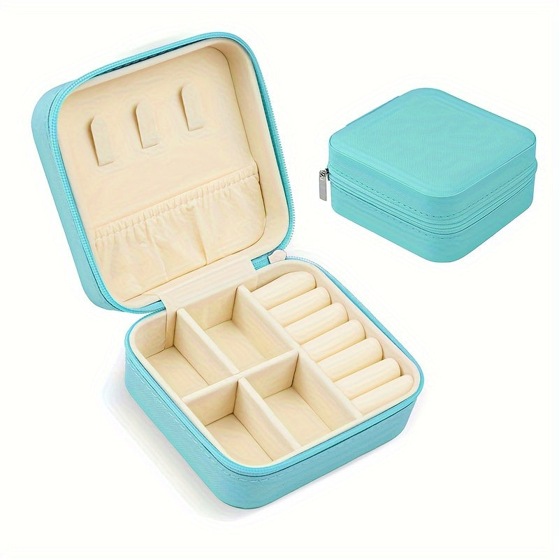 Kompakt sayohat uchun zargarlik qutisi, PU charm bilan tashkil etuvchi, uzuklar, sirg‘alar va taqinchoqlar uchun