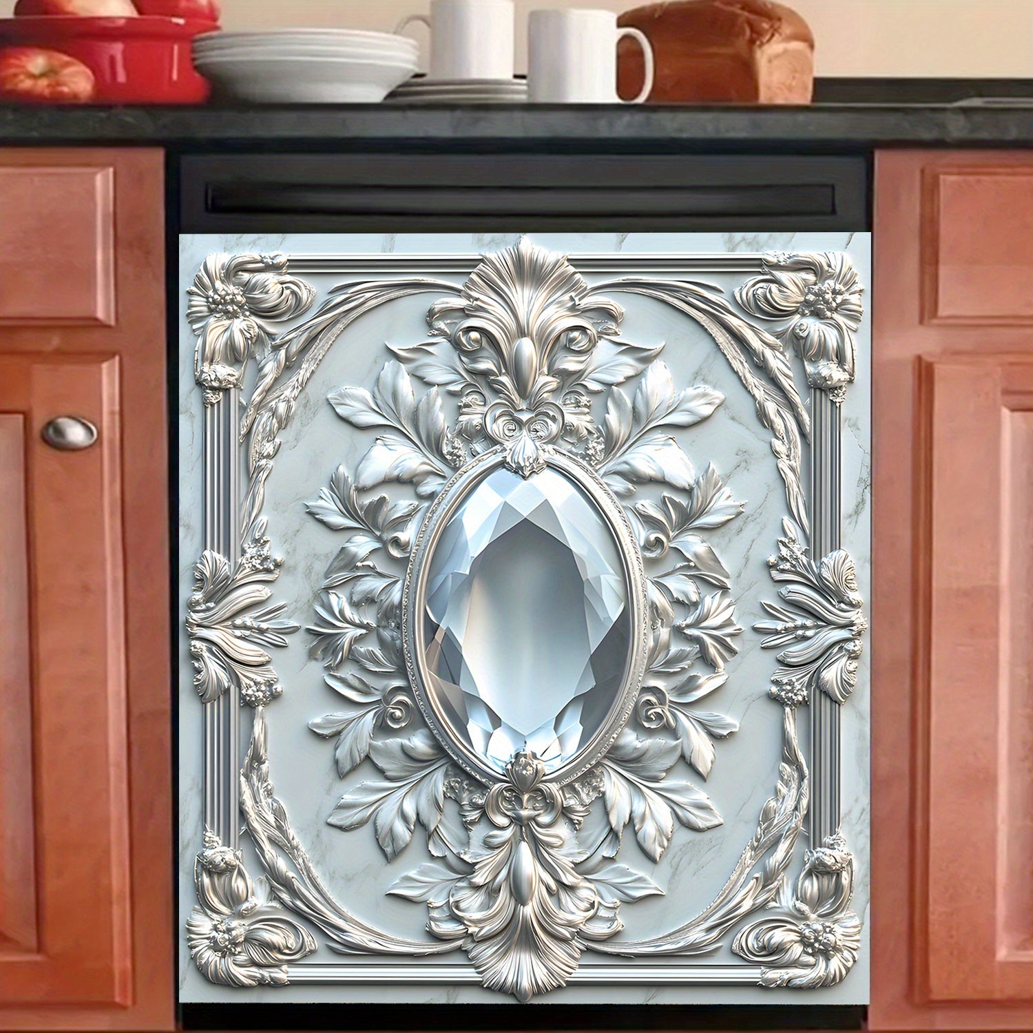 Kristal Gem Ramka Pishirish Mashinasining Qopqog'i Suv o'tkazmaydigan Isitishga chidamli Gul dizayni 58.5x65 sm