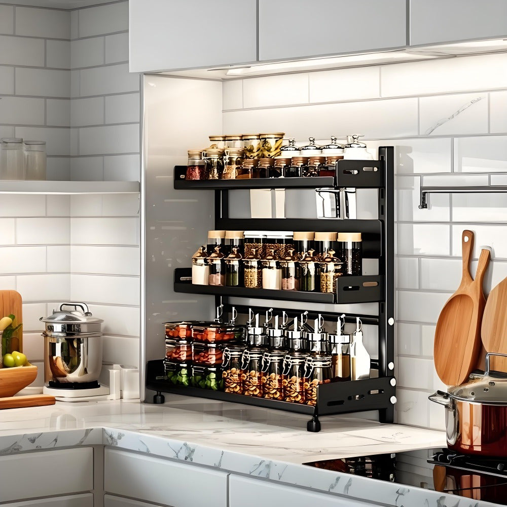 Tiered Metal Spice Rack Organizer for Countertop Storage, Sturdy Kitchen Jars