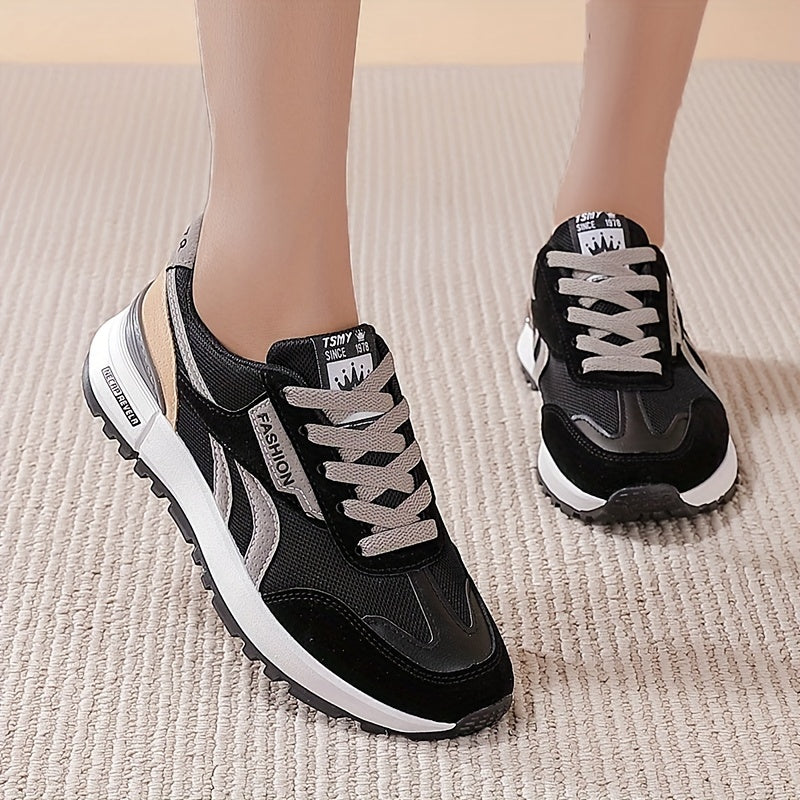 Women's Lightweight Winter Sneakers Casual Low-Top Lace-Up Black Grey
