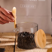 Tarro de almacenamiento de vidrio hermético con tapa de bambú y cuchara para especias de cocina, arroz, café, caramelos