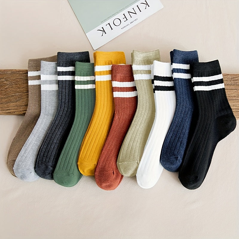 Men's Black and White Long Tube Socks 10 Pairs Autumn Winter Absorbent Anti-Odor Sports