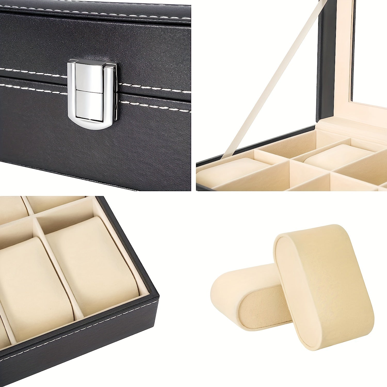 Leather Watch Storage Box with Glass Top for 1, 6, 12, or 24 Watches