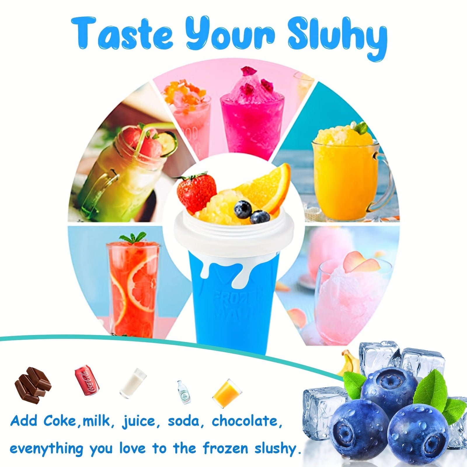 17oz ikki qavatli silikonli Slushy tayyorlash kubogi, smuzilar, kokteyllar va muzli ichimliklar uchun