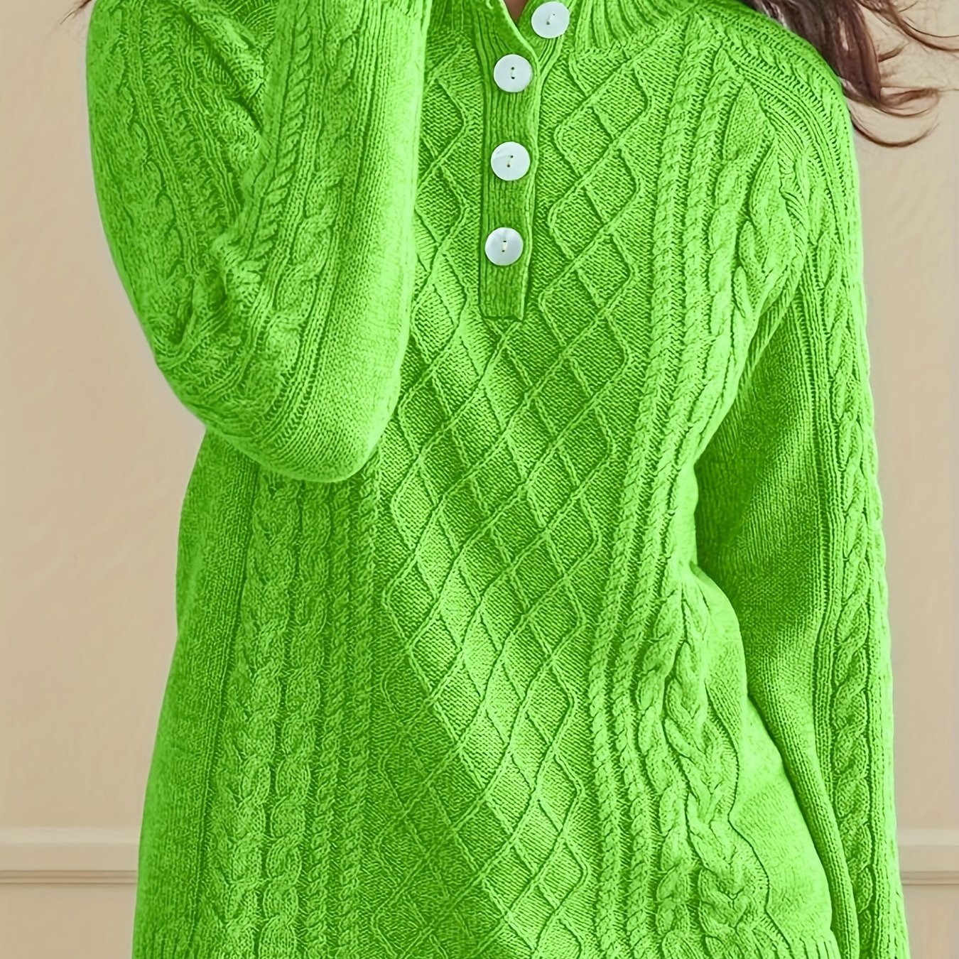 Women's Cozy Cable Knit Sweater Long Sleeve Round Neck Pullover