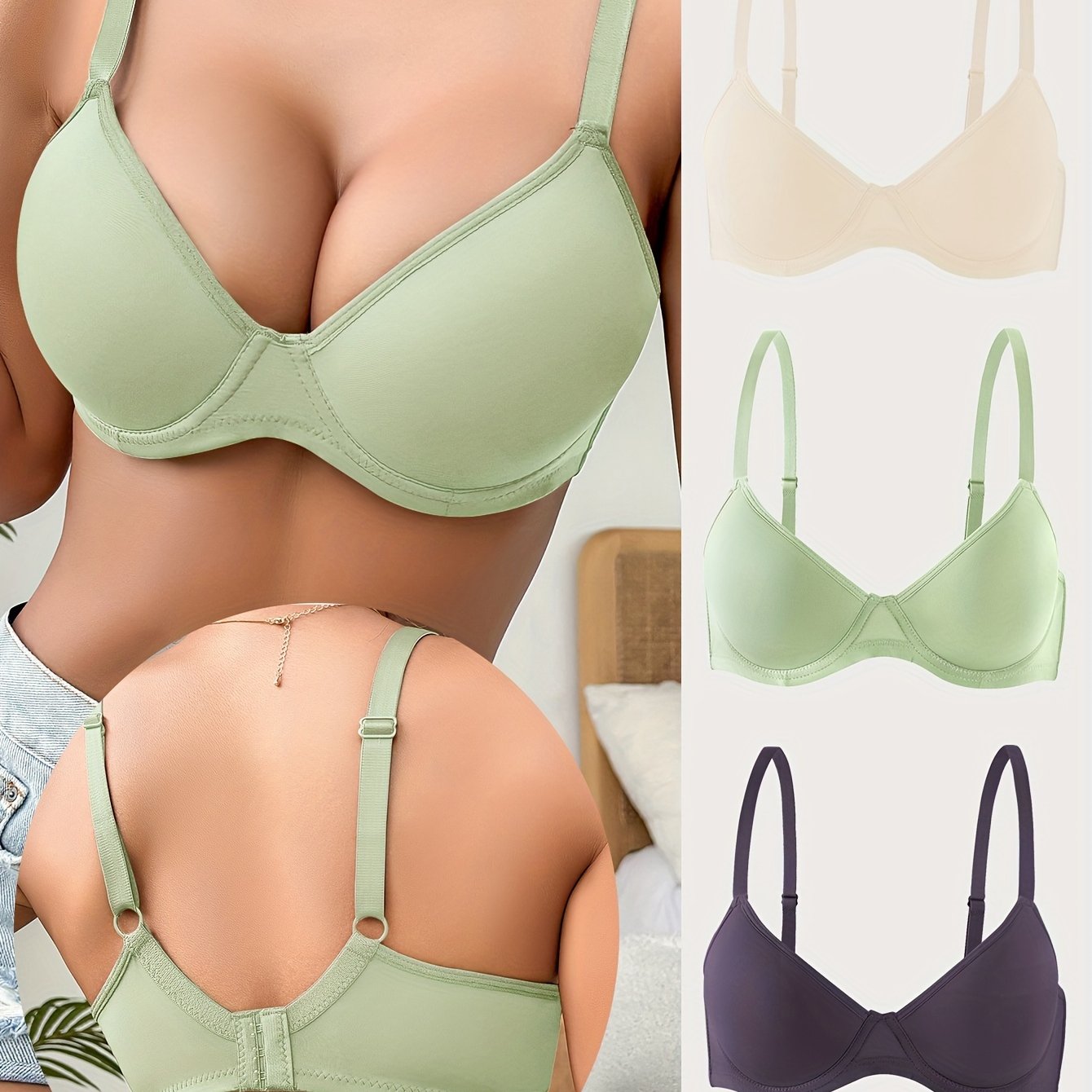 Seamless Solid Cotton Push-Up Bra Set for Women Comfortable Lingerie