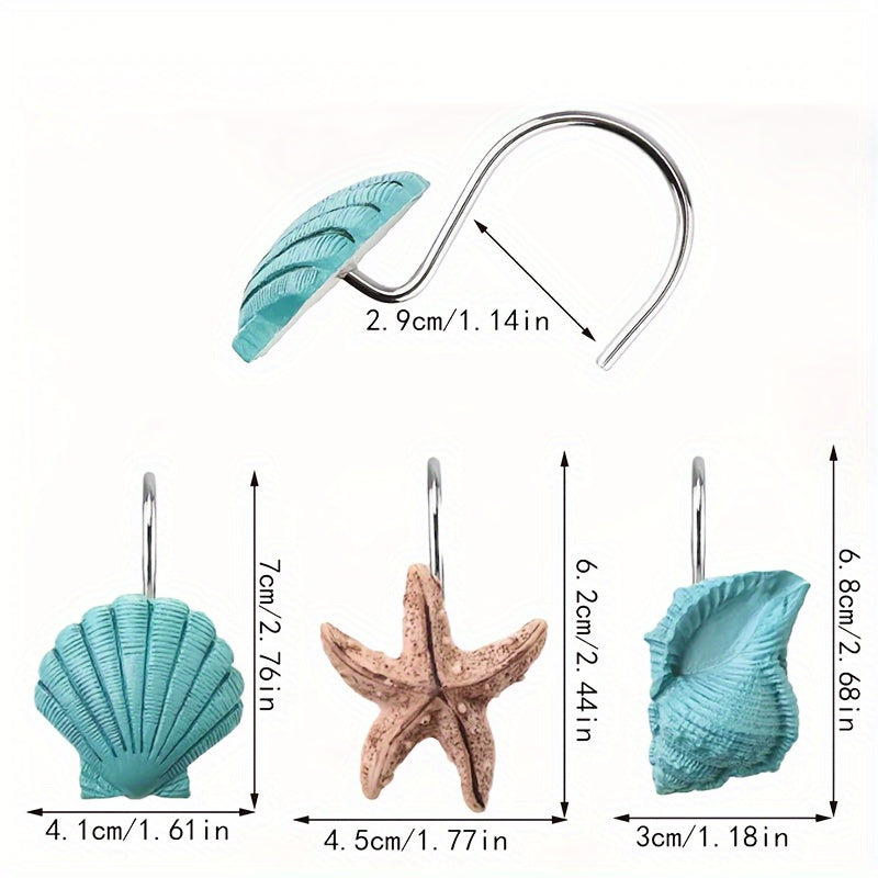 12pcs Blue Green Sea Shell Shower Curtain Hooks Bathroom Accessories