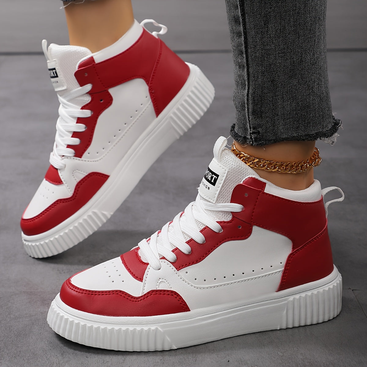 Zapatillas altas casuales para mujer con tela transpirable negro y blanco con contraste