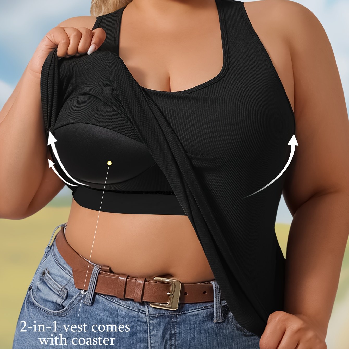 Women's Plus Size Solid Color Racerback Yoga Vest With Cup Padding