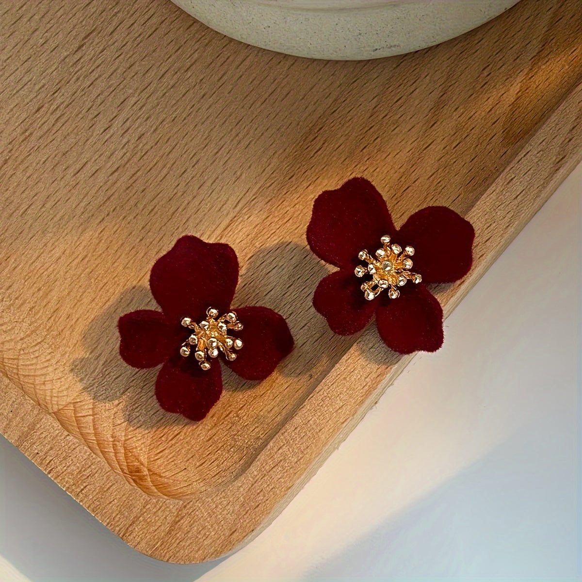 Women's Velvet Flower Earrings 14K Gold Plated Zinc Alloy Studs Versatile Jewelry