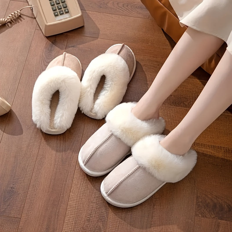 Women's Plush Indoor Outdoor Slippers Thick Sole Fuzzy Lining Gray