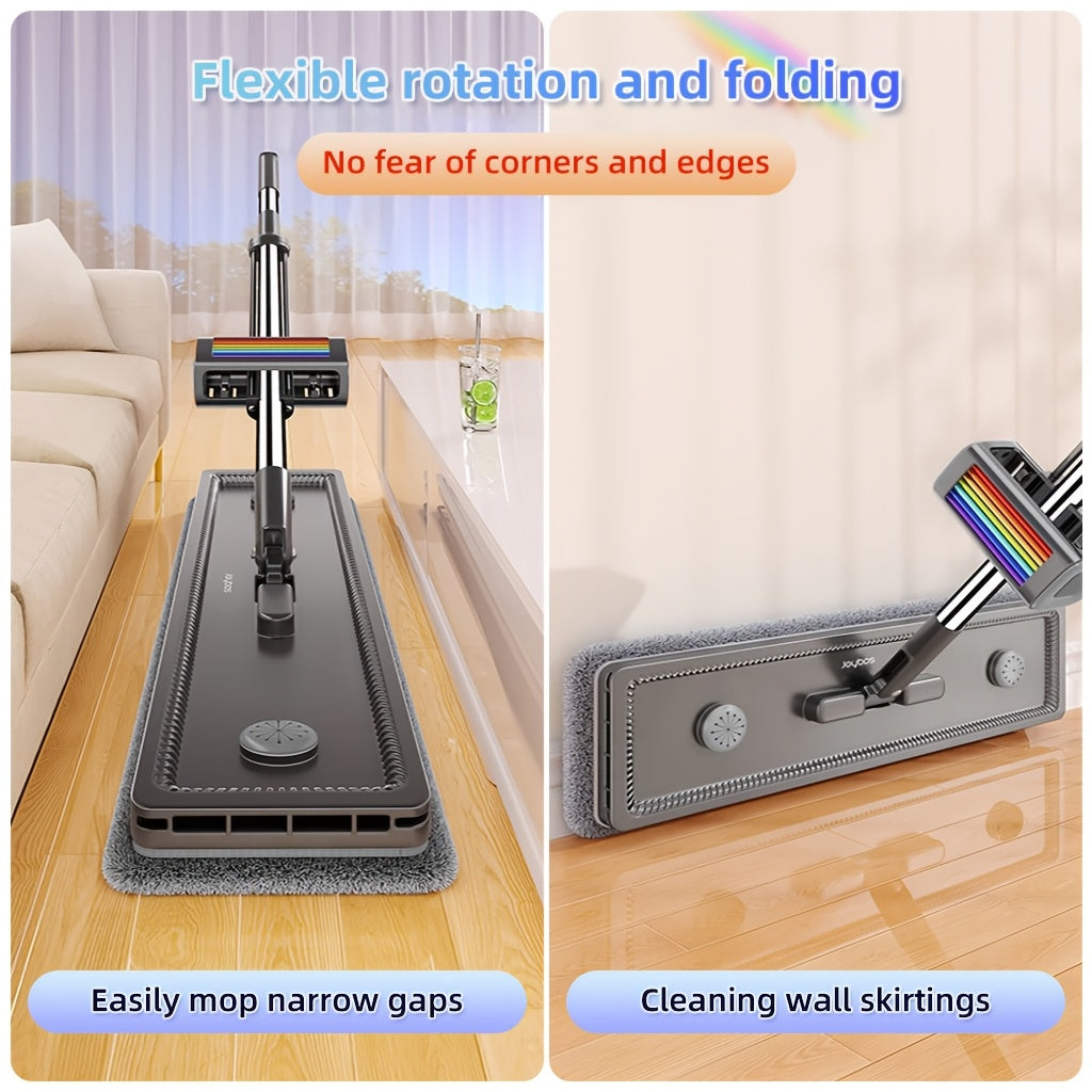 Yomgʻirli tekis mop toʻplami, 4 ta qayta ishlatiladigan mato bilan, yogʻoch, plitka, laminat pol uchun