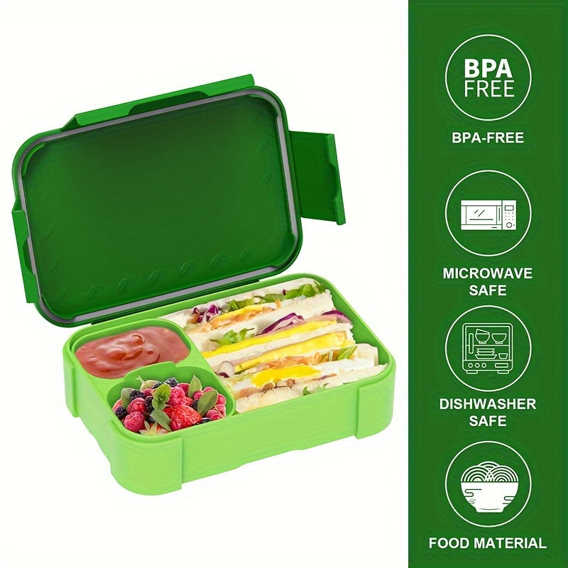 1 ta ko'chma tushlik qutisi, 900ml muhrlangan bo'lim bilan, meva, sabzavot va sous uchun 140ml+80ml stakanlarni o'z ichiga oladi. Mikroto'lqinli pechda ishlatish uchun xavfsiz, ofis va piknik uchun mos. Suv o'tkazmaydigan, BPA-free oziq-ovqat.