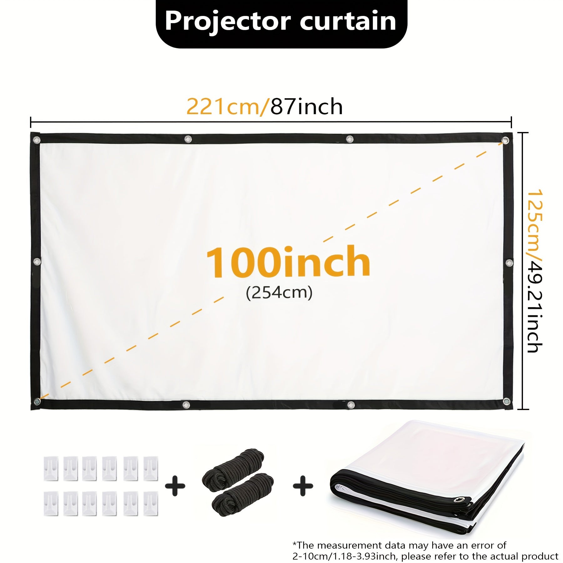 100-Inch 16:9 HD 3D Compatible Indoor Outdoor Projection Screen Polyester