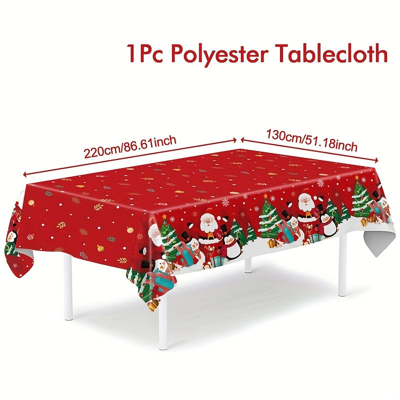 Christmas Tablecloth Red Santa Penguin Snowflake Polyester 130x220cm