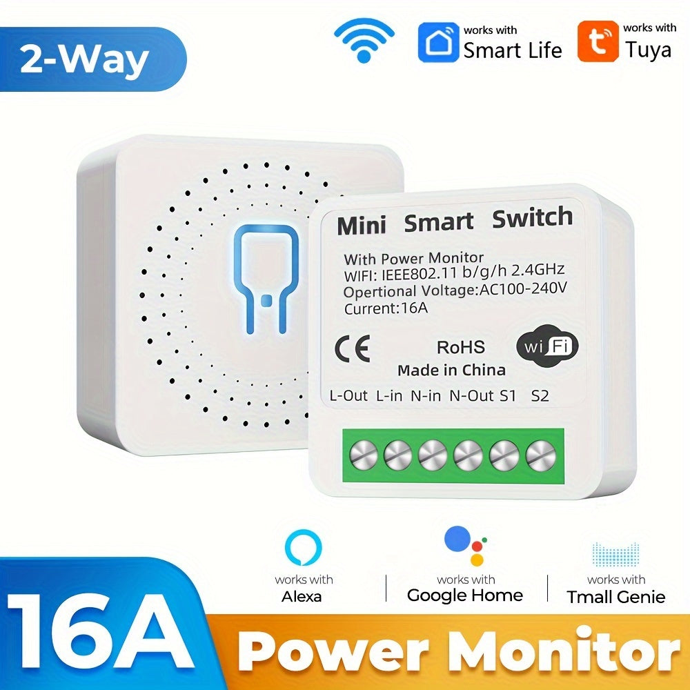 Interruptor inteligente de potencia WiFi ZigBee de 2 vías Mini 16A, control por app y voz para electrónica
