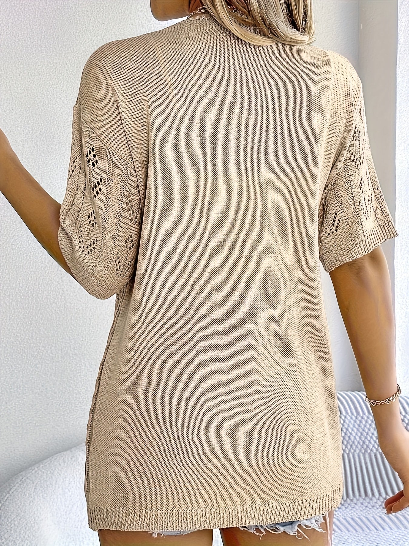 Женский однотонный вязаный кардиган с коротким рукавом для весны и лета