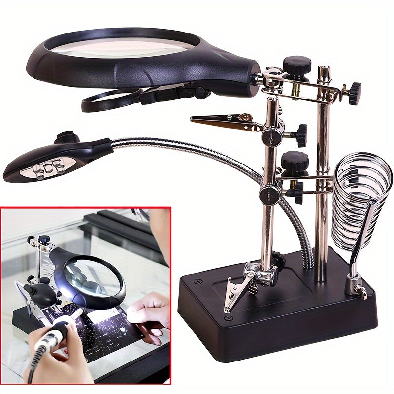 LED Lighted Magnifying Station with 2.5X 7.5X and 10X Magnification for Soldering Crafting and Jewelry