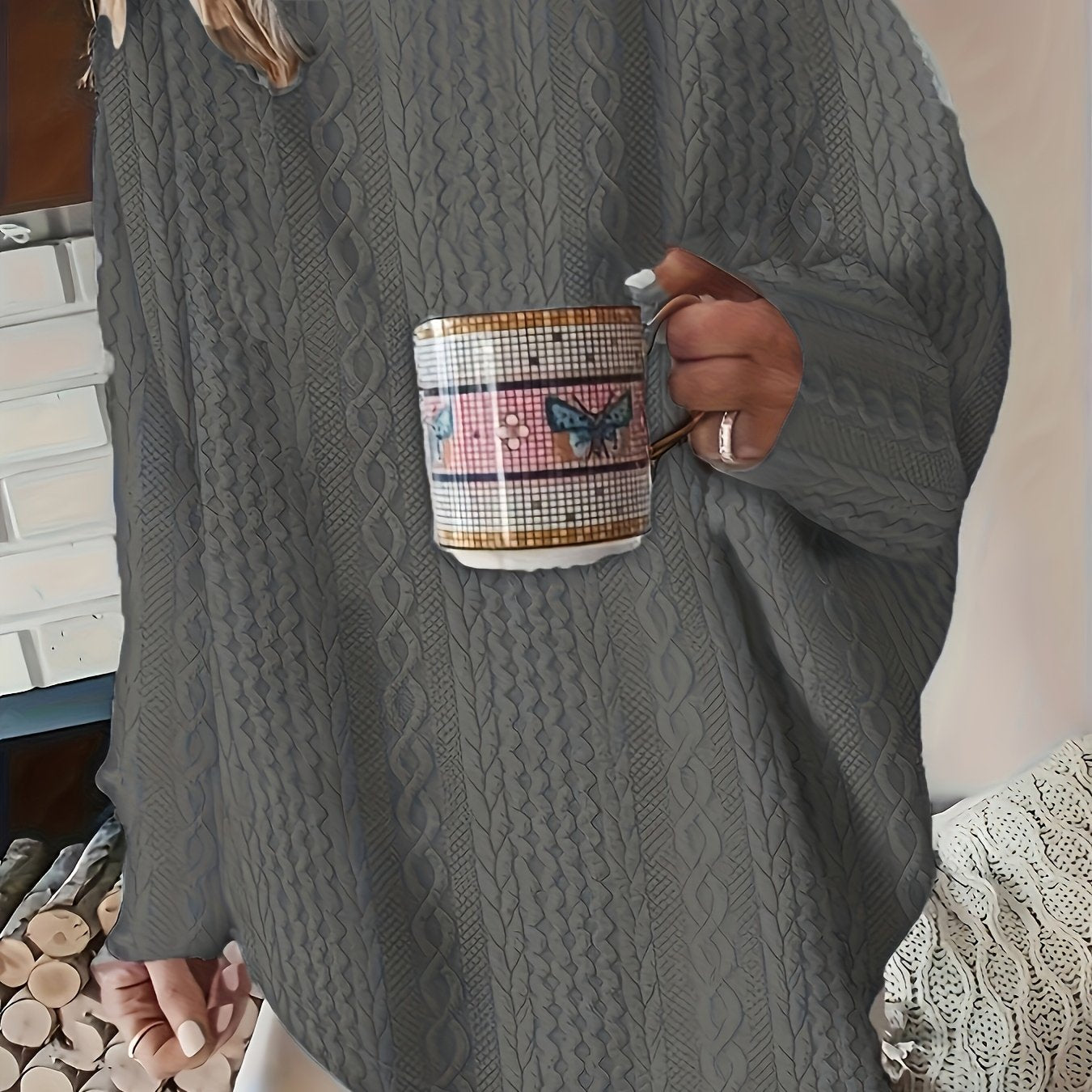 Plus Size Textured Sweatshirt Women Long Sleeve Crew Neck Casual Clothing