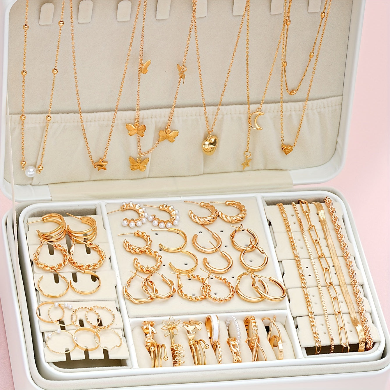 Vintage Silver Jewelry Set for Women with Moon Stars Hearts Flowers and Spiral Designs