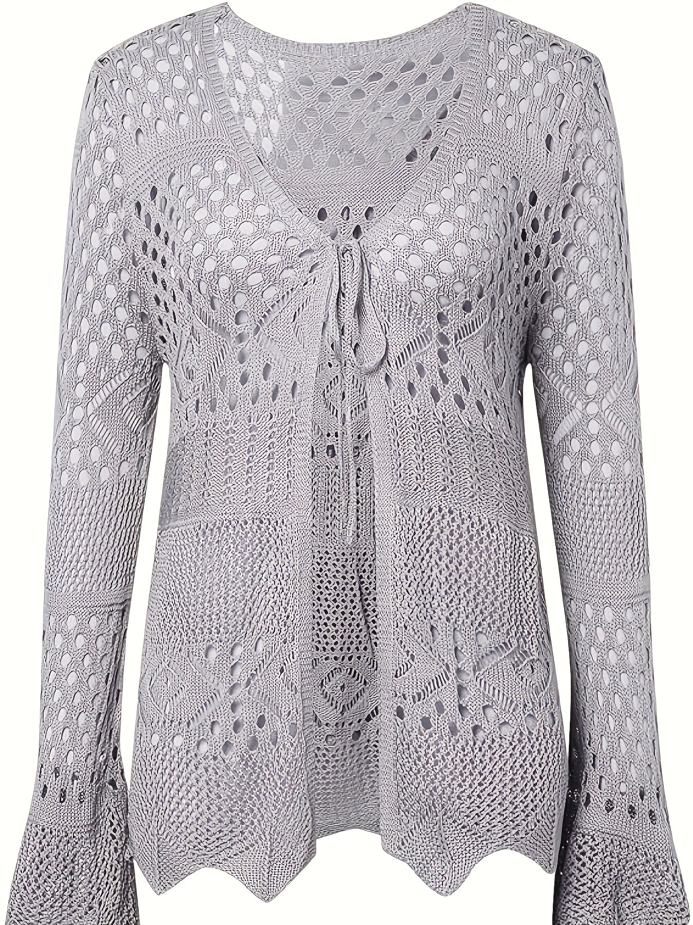 Plus Size Women's Soft Crocheted Open-Front Cardigan Sweater