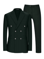 Plus Size Striped Double-Breasted Blazer and Pants Set in Gunmetal Gray for Business and Formal Wear