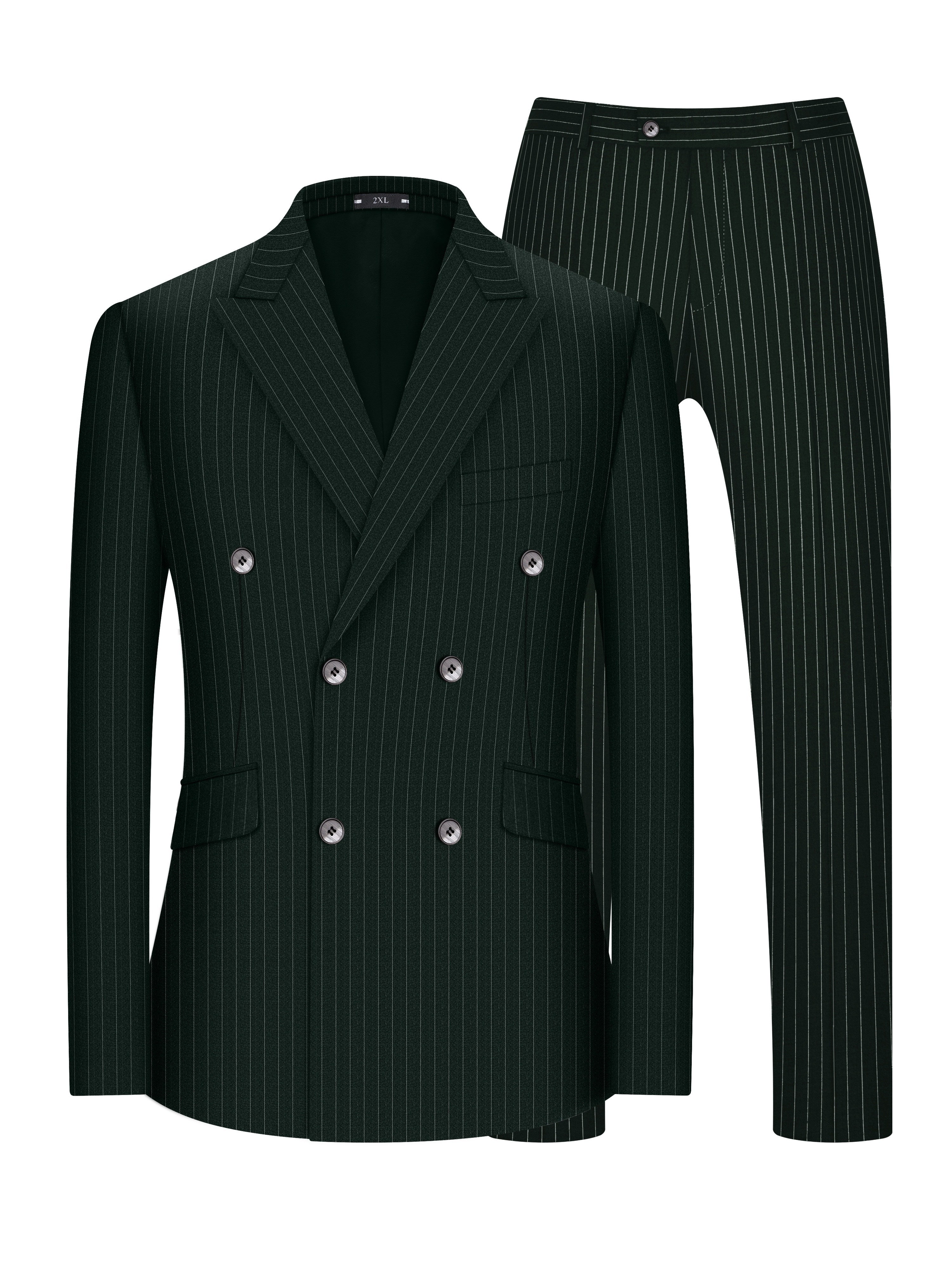 Plus Size Striped Double-Breasted Blazer and Pants Set in Gunmetal Gray for Business and Formal Wear
