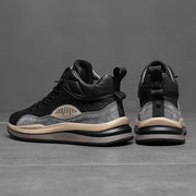 Men's Black and Gray High-Top Sneakers Breathable Rubber Sole Lace-Up Casual Shoes