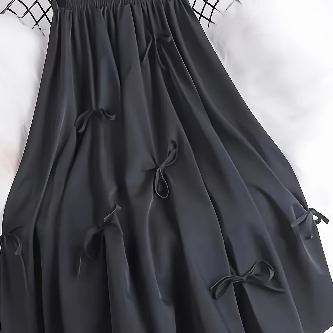 Plus Size Women's Black A-Line Skirt with Front Bow Flared Hem