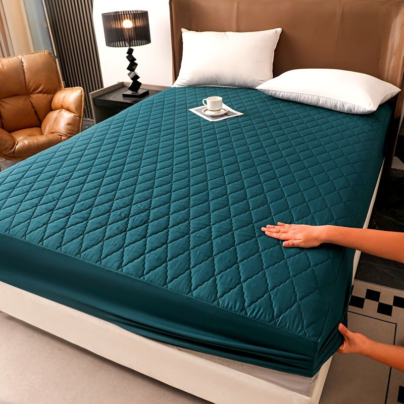 Waterproof Fitted Sheet with Geometric Embossed Pattern Deep Pocket Bed Sheet for Bedroom and Guest Room